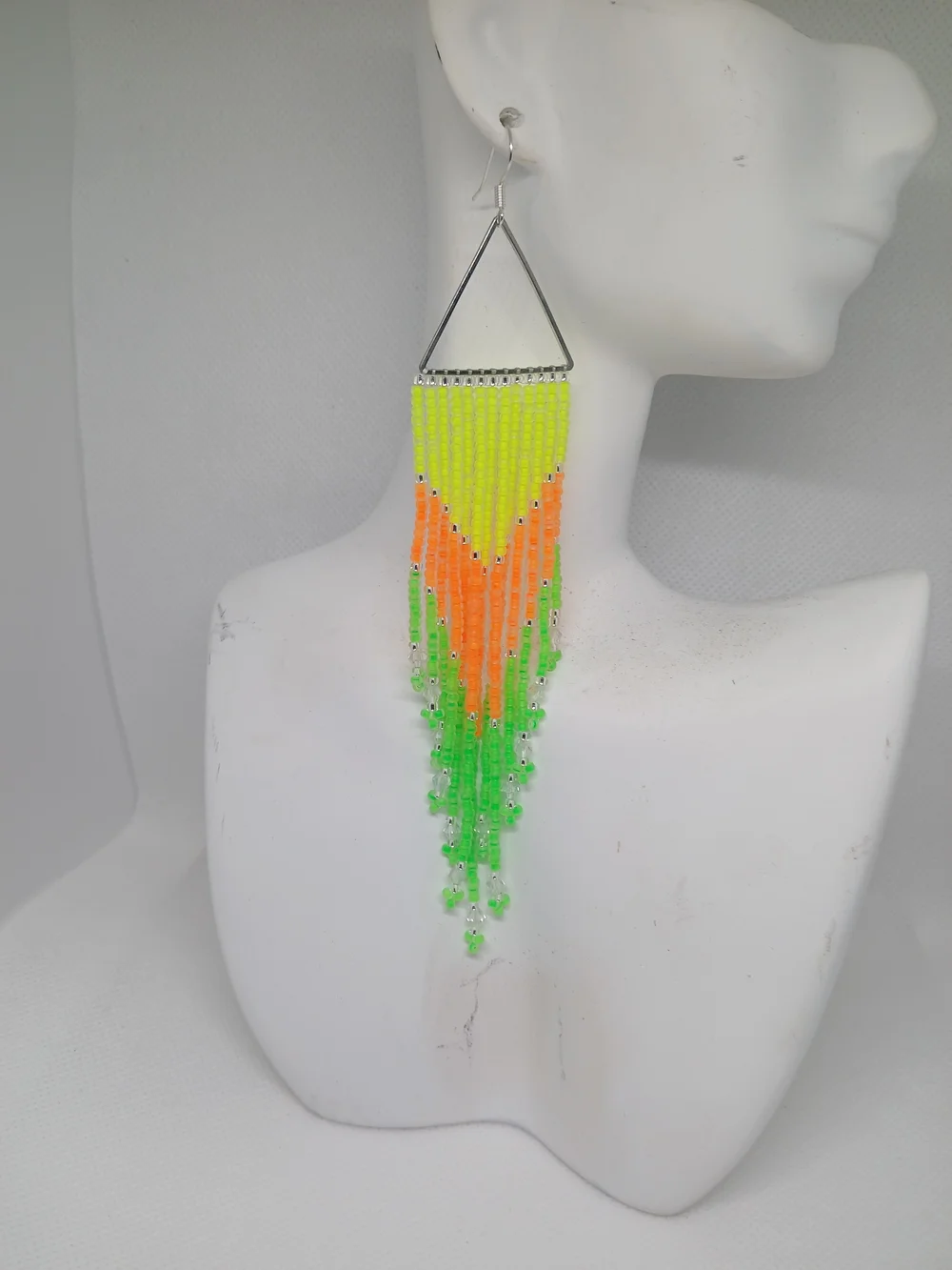 Neon Fringe Drop Earrings in Yellow, Orange & Green